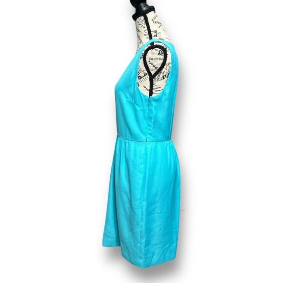 J.Crew 4 Aqua Blue Sleeveless Ruched Sheath Lined Mini Dress Pockets Career - Picture 5 of 9